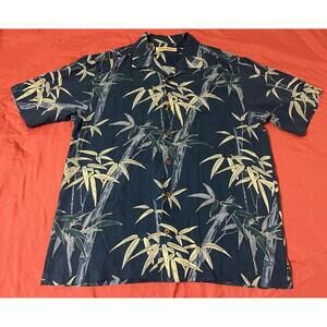 TOMMY BAHAMA 100% Silk Hawaiian Blue Floral Camp Shirt Men’s MEDIUM Beach